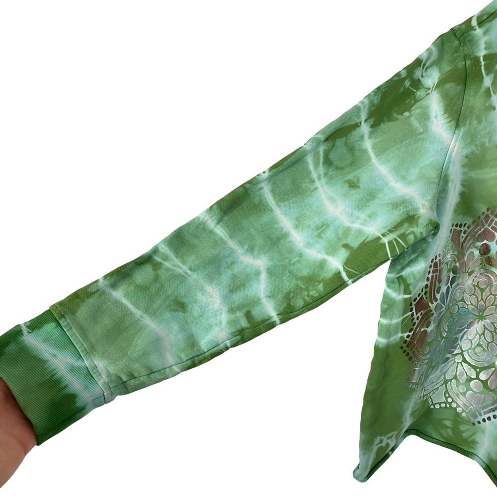 Handmade Tie Dye Sweatshirt Pullover Womens XL Green Hand Painted Floral Mandala - Picture 6 of 12
